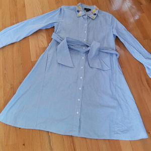 Lord & Taylor Blue Belted, Long Sleeve Shirt Dress